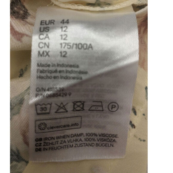 H&M Floral Pale Yellow Sheath Dress with Tie Sleeves,, Size 12 - Picture 7 of 8